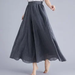 Sale Women's Cotton Linen Pants Pants Trousers Casual Daily Long Plain Elastic Waistband Breathability Comfortable Inelastic Yoga Weekend White Wine Dark navy Dark Gray Summer Loose Fit Women Pants
