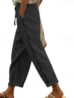 Hot Women's Cotton Linen Pants Pants Trousers Casual Daily Ankle-Length Plain Side Pockets Breathability Comfortable Inelastic Weekend Black White Blue Khaki Spring & Summer Regular Fit Women Pants