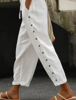 Hot Women's Cotton Linen Pants Pants Trousers Casual Daily Ankle-Length Plain Side Pockets Breathability Comfortable Inelastic Weekend Black White Blue Khaki Spring & Summer Regular Fit Women Pants