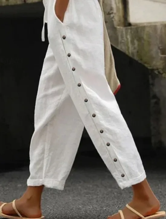 Hot Women's Cotton Linen Pants Pants Trousers Casual Daily Ankle-Length Plain Side Pockets Breathability Comfortable Inelastic Weekend Black White Blue Khaki Spring & Summer Regular Fit Women Pants