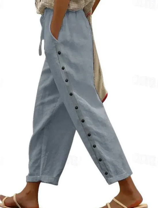 Hot Women's Cotton Linen Pants Pants Trousers Casual Daily Ankle-Length Plain Side Pockets Breathability Comfortable Inelastic Weekend Black White Blue Khaki Spring & Summer Regular Fit Women Pants