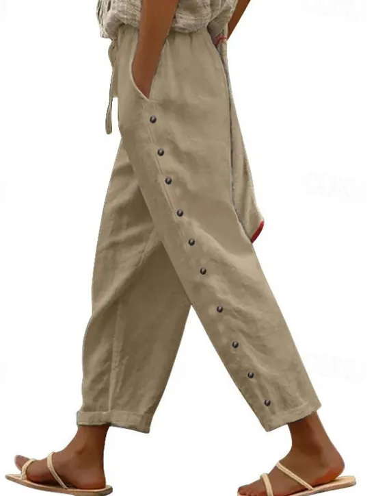 Hot Women's Cotton Linen Pants Pants Trousers Casual Daily Ankle-Length Plain Side Pockets Breathability Comfortable Inelastic Weekend Black White Blue Khaki Spring & Summer Regular Fit Women Pants