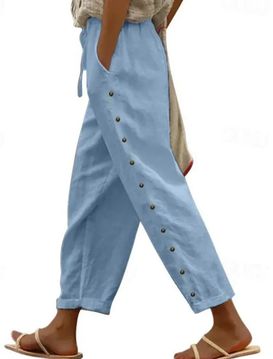 Hot Women's Cotton Linen Pants Pants Trousers Casual Daily Ankle-Length Plain Side Pockets Breathability Comfortable Inelastic Weekend Black White Blue Khaki Spring & Summer Regular Fit Women Pants