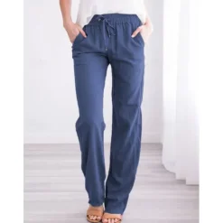 Sale Women's Cotton Linen Pants Pants Trousers Casual Daily Full Length Plain Drawstring Side Pockets Breathability Comfortable Inelastic Going out Weekend Black White Yellow Burgundy Spring & Summer Women Pants