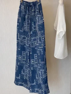 Outlet Women's Cotton Linen Pants Wide Leg Chinos Vacation Vintage Ethnic Style Full Length Mid Waist Paisley Drawstring Elastic Waist Comfy Breathability Soft Inelastic Vacation Causal Casual Summer Women Pants|Pants