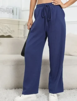 Best Women's Cotton Linen Pants Pants Trousers Lightweight Casual Full Length Mid Rise Plain Pocket Drawstring Breathability Comfortable Inelastic Casual Daily Weekend Summer Spring Regular Fit Women Pants