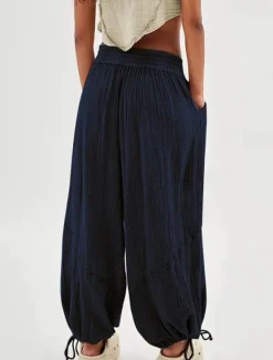 Clearance Women's Cotton Linen Pants Fashion Streetwear Comfort Full Length High Waist Plain Drawstring Elastic Waist Leg Drawstring Comfy Outdoor Comfortable Street Daily Wear Women Pants