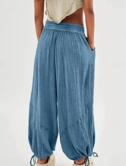 Clearance Women's Cotton Linen Pants Fashion Streetwear Comfort Full Length High Waist Plain Drawstring Elastic Waist Leg Drawstring Comfy Outdoor Comfortable Street Daily Wear Women Pants