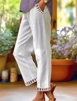 Online Women's Cotton Linen Pants Pants Trousers Lightweight Casual Ankle-Length Mid Rise Plain Pocket Breathability Comfortable Inelastic Casual Daily Weekend Sapphire Blue Black White Khaki Summer Spring Women Pants
