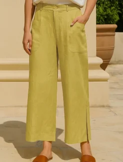 New Women's Cotton Linen Pants Wide Leg Chinos Vacation Vintage Fashion Full Length High Waist Plain Pocket Comfort Outdoor Inelastic Vacation Street Daily Yellow Orange Beige Summer Spring Fall Regular Women Pants|Pants