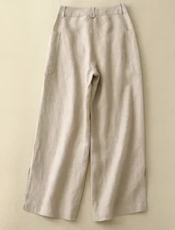 New Women's Cotton Linen Pants Wide Leg Chinos Vacation Vintage Fashion Full Length High Waist Plain Pocket Comfort Outdoor Inelastic Vacation Street Daily Yellow Orange Beige Summer Spring Fall Regular Women Pants|Pants