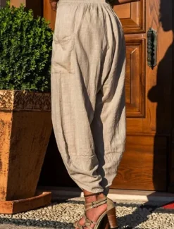 Clearance Women's Cotton Linen Pants Slacks Active Casual Full Length Natural Plain Pocket Elastic Waist Outdoor Comfortable Outdoor Daily Apricot Army Green Dark Gray Summer Regular Fit Women Pants