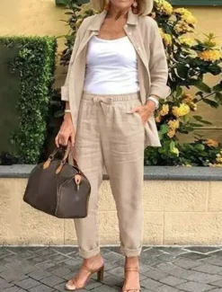 Sale Women's Cotton Linen Sets Two Piece Sets Fashion Casual Comfort Home Daily Vacation Linen Summer Spring Home Outfits Women Sets