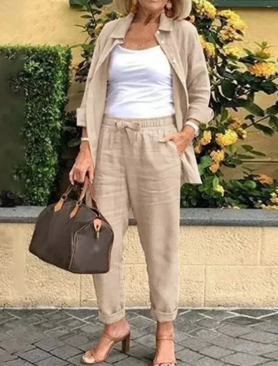 Sale Women's Cotton Linen Sets Two Piece Sets Fashion Casual Comfort Home Daily Vacation Linen Summer Spring Home Outfits Women Sets