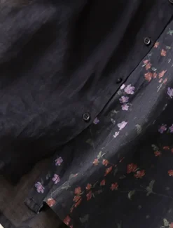 Hot Women's Cotton Linen Shirts Floral Vintage Basic Casual 3/4 Length Sleeve Shirt Collar Regular Tops Daily Pocket Buttons Print Black Yellow Summer Spring Women Shirts