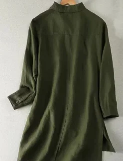 Best Women's Cotton Linen Shirts Solid Color Stylish Basic Casual Long Sleeve Shirt Collar Long Tops Daily Buttons White Army Green Khaki Summer Fall Women Shirts