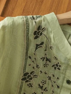Hot Women's Cotton Linen Shirts Floral Bohemia Casual 3/4 Length Sleeve Crew Neck Regular Tops Daily Embroidered Green Apricot Summer Spring Fall Women Shirts
