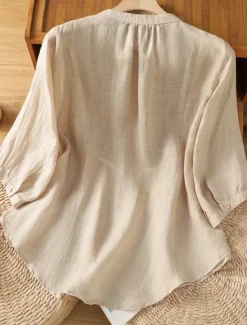 Hot Women's Cotton Linen Shirts Floral Bohemia Casual 3/4 Length Sleeve Crew Neck Regular Tops Daily Embroidered Green Apricot Summer Spring Fall Women Shirts