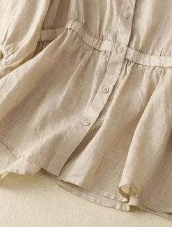 Outlet Women's Cotton Linen Shirts Solid Color Basic Casual 3/4 Length Sleeve V Neck Regular Tops Daily Buttons Blue Khaki Apricot Summer Spring Women Shirts