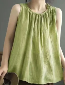 Outlet Women's Cotton Linen Shirts Camisole Tank Top Solid Color Basic Casual Sleeveless Crew Neck Regular Tops Daily Black Navy Blue Purple Green Gray Summer Women Shirts