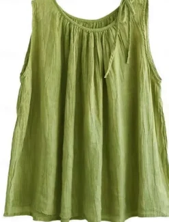 Outlet Women's Cotton Linen Shirts Camisole Tank Top Solid Color Basic Casual Sleeveless Crew Neck Regular Tops Daily Black Navy Blue Purple Green Gray Summer Women Shirts