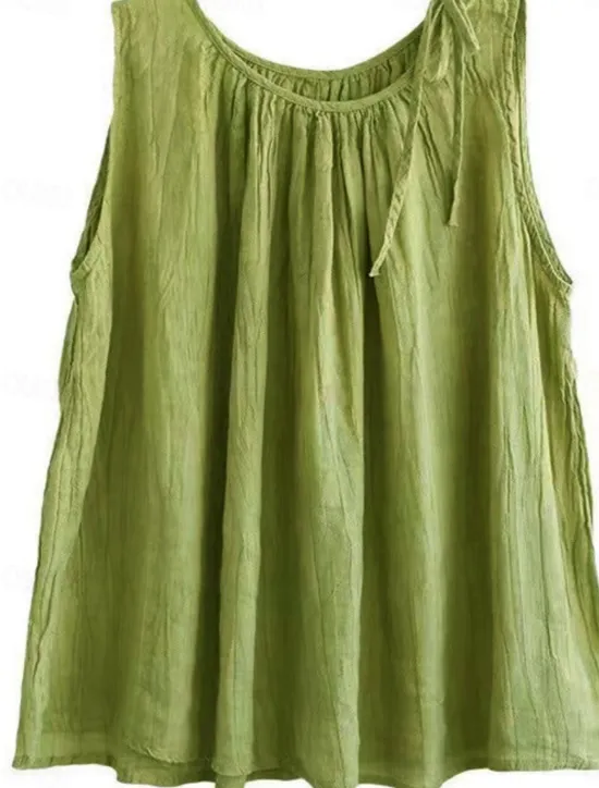 Outlet Women's Cotton Linen Shirts Camisole Tank Top Solid Color Basic Casual Sleeveless Crew Neck Regular Tops Daily Black Navy Blue Purple Green Gray Summer Women Shirts