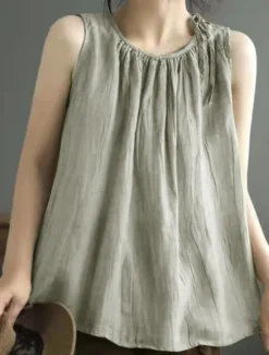 Outlet Women's Cotton Linen Shirts Camisole Tank Top Solid Color Basic Casual Sleeveless Crew Neck Regular Tops Daily Black Navy Blue Purple Green Gray Summer Women Shirts