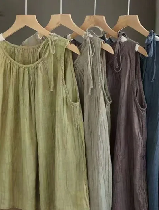 Outlet Women's Cotton Linen Shirts Camisole Tank Top Solid Color Basic Casual Sleeveless Crew Neck Regular Tops Daily Black Navy Blue Purple Green Gray Summer Women Shirts