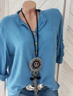 Best Women's Cotton Linen Shirts Solid Color Elegant Daily Basic Long Sleeve Crew Neck Long Tops Daily Holiday Going out Buttons White Pink Red Blue khaki Summer Fall Women Shirts