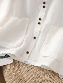 Best Women's Cotton Linen Shirts Solid Color Basic Casual 3/4 Length Sleeve Crew Neck Regular Tops Daily Pocket Buttons White Wine Green Khaki Summer Spring Fall Women Shirts