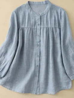 Sale Women's Cotton Linen Shirts Solid Color Basic Casual Long Sleeve High Neck Regular Tops Daily Buttons Blue Purple Orange Khaki Gray Summer Women Shirts