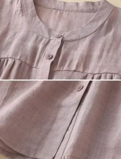 Sale Women's Cotton Linen Shirts Solid Color Basic Casual Long Sleeve High Neck Regular Tops Daily Buttons Blue Purple Orange Khaki Gray Summer Women Shirts