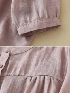 Sale Women's Cotton Linen Shirts Solid Color Basic Casual Long Sleeve High Neck Regular Tops Daily Buttons Blue Purple Orange Khaki Gray Summer Women Shirts