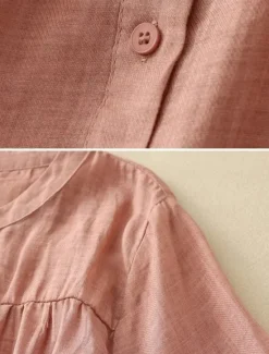 Sale Women's Cotton Linen Shirts Solid Color Basic Casual Long Sleeve High Neck Regular Tops Daily Buttons Blue Purple Orange Khaki Gray Summer Women Shirts