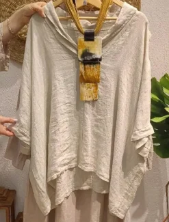 Outlet Women's Cotton Linen Shirts Solid Color Basic Casual 3/4 Length Sleeve V Neck Long Tops Daily Black White Yellow Army Green Navy Blue Summer Spring Women Shirts