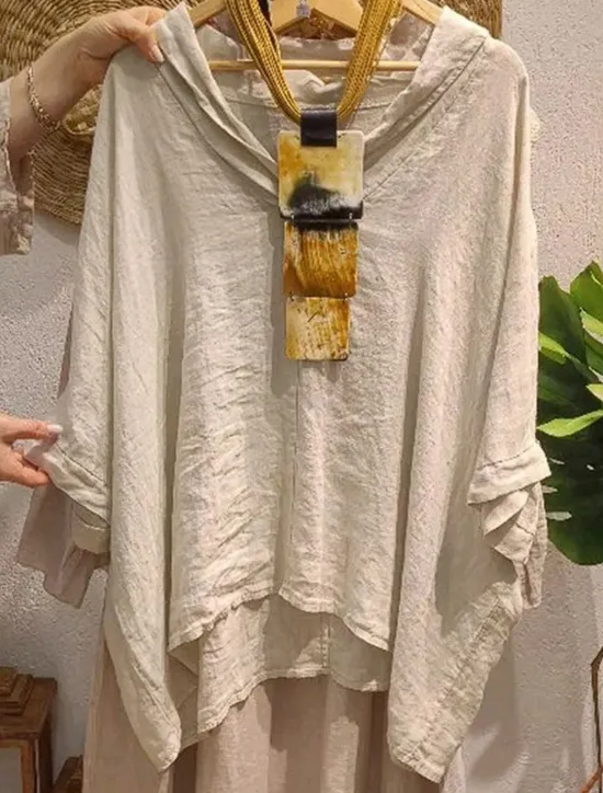 Outlet Women's Cotton Linen Shirts Solid Color Basic Casual 3/4 Length Sleeve V Neck Long Tops Daily Black White Yellow Army Green Navy Blue Summer Spring Women Shirts