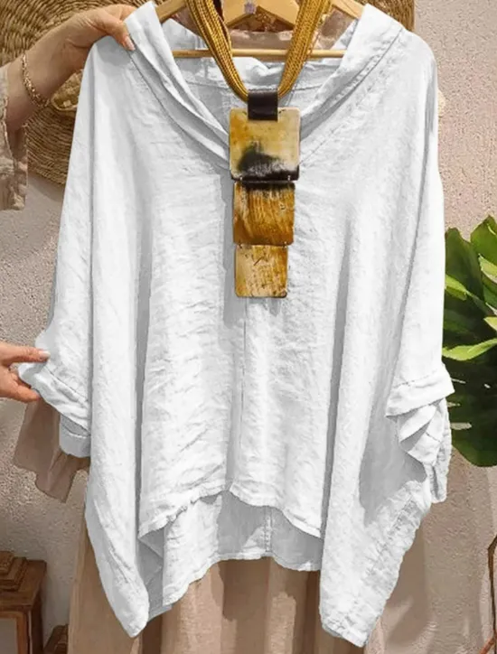 Outlet Women's Cotton Linen Shirts Solid Color Basic Casual 3/4 Length Sleeve V Neck Long Tops Daily Black White Yellow Army Green Navy Blue Summer Spring Women Shirts