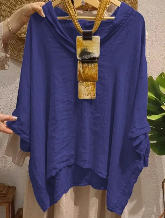 Outlet Women's Cotton Linen Shirts Solid Color Basic Casual 3/4 Length Sleeve V Neck Long Tops Daily Black White Yellow Army Green Navy Blue Summer Spring Women Shirts