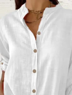 Sale Women's Cotton Linen Shirt Solid Color Elegant Casual Long Sleeve V Neck Regular Tops Daily Holiday Buttons Black White Red Summer Spring Women Shirts