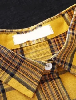 Hot Women's Cotton Linen Shirt Plaid Basic Casual Long Sleeve Shirt Collar Regular Tops Daily Buttons Print Yellow Red Green Summer Women Shirts