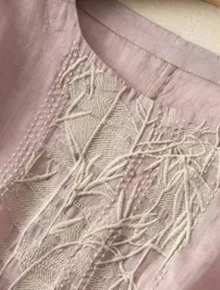 Women's Cotton Linen Shirts Solid Color Elegant Stylish Basic Short Sleeve Crew Neck Regular Tops Daily Embroidered Pink Purple Apricot Summer Spring Women Shirts