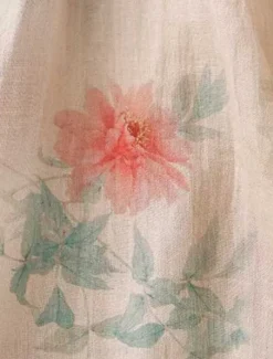 New Women's Cotton Linen Shirts Floral Casual 3/4 Length Sleeve Crew Neck Regular Tops Daily Buttons Print Yellow Pink Green Summer Women Shirts