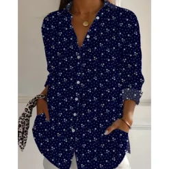 Sale Women's Cotton Linen Shirts Floral Daily Casual Long Sleeve Shirt Collar Regular Tops Daily Holiday Buttons Print Yellow Red Navy Blue Summer Women Shirts