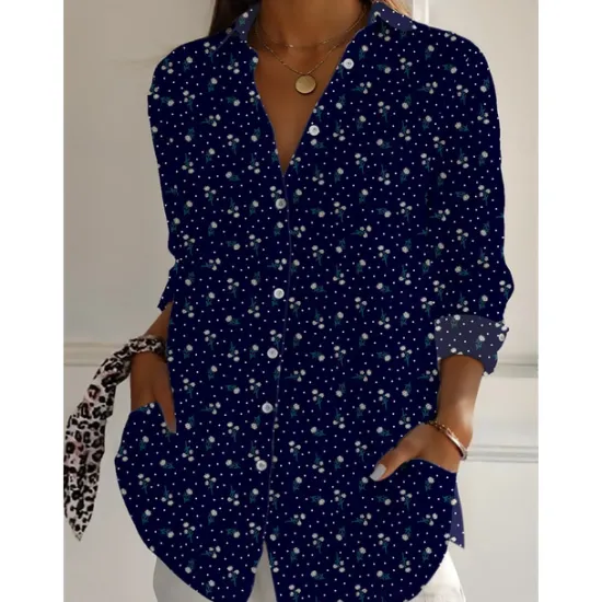 Sale Women's Cotton Linen Shirts Floral Daily Casual Long Sleeve Shirt Collar Regular Tops Daily Holiday Buttons Print Yellow Red Navy Blue Summer Women Shirts
