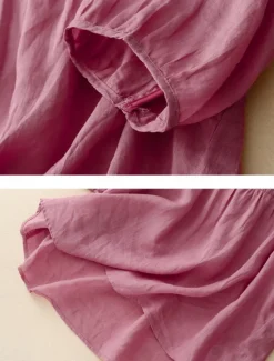 Online Women's Cotton Linen Shirts Solid Color Basic Casual Half Sleeve V Neck Regular Tops Daily White Pink Blue Purple Summer Women Shirts