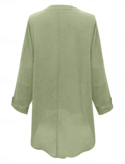 New Women's Cotton Linen Shirts Floral Basic Casual Long Sleeve Shirt Collar Regular Tops Daily Print Pink Navy Blue Fuchsia Green Summer Fall Women Shirts