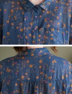 Hot Women's Cotton Linen Shirts Floral Basic Casual Short Sleeve Shirt Collar Regular Tops Daily Buttons Print Blue Green Summer Women Shirts