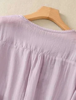 Women's Cotton Linen Shirts Solid Color Basic Casual 3/4 Length Sleeve Crew Neck Regular Tops Daily Embroidered Yellow Purple Green Gray Summer Women Shirts