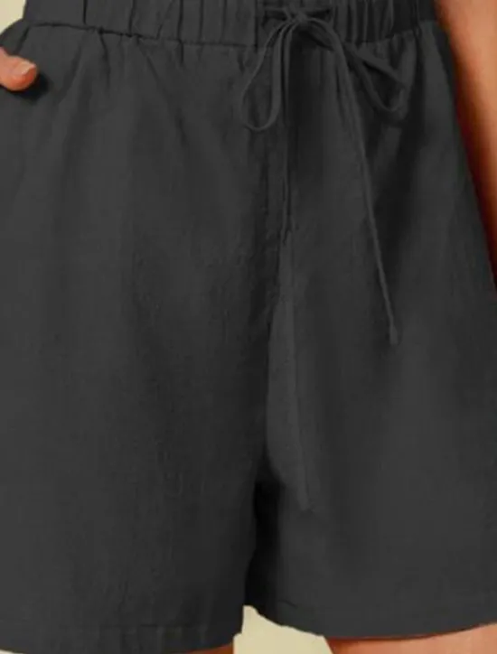 Best Women's Cotton Linen Shorts Shorts Slacks Streetwear Casual Short Natural Plain Pocket Elastic Drawstring Design Comfy Comfortable Outdoor Vacation Going out Black Khaki Summer Regular Fit Women Pants