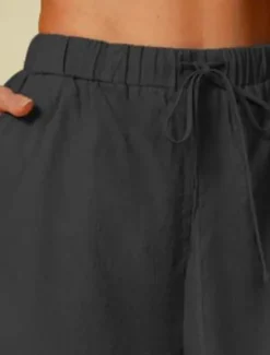 Best Women's Cotton Linen Shorts Shorts Slacks Streetwear Casual Short Natural Plain Pocket Elastic Drawstring Design Comfy Comfortable Outdoor Vacation Going out Black Khaki Summer Regular Fit Women Pants
